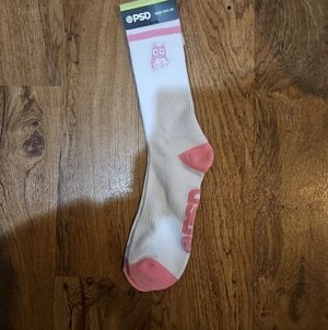 PSD White Crew Socks with Pink Accents and Owl Motif